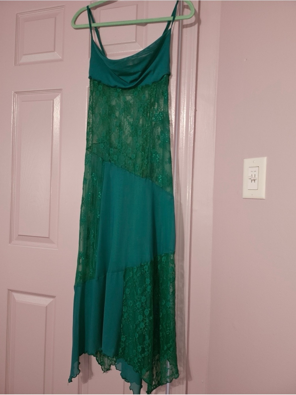 Free People Teal Green Lace-Panel Maxi Slip Dress NWOT